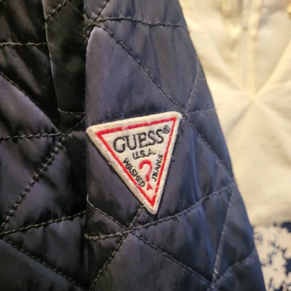 Guess Men's Water Resistant Quilted Bomber Full Zip Jacket Navy Blue Size XL - Picture 8 of 10